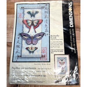 Butterfly Scroll 35193 Counted Cross Stitch Kit Dimensions 8x14 Papillon